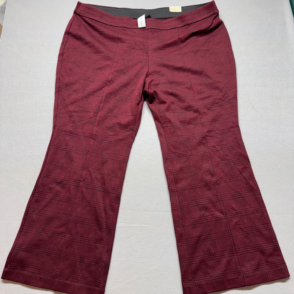 Lane Bryant Ponte Flare Pants 28 Burgundy Glen Plaid High Rise Pull On Trousers
